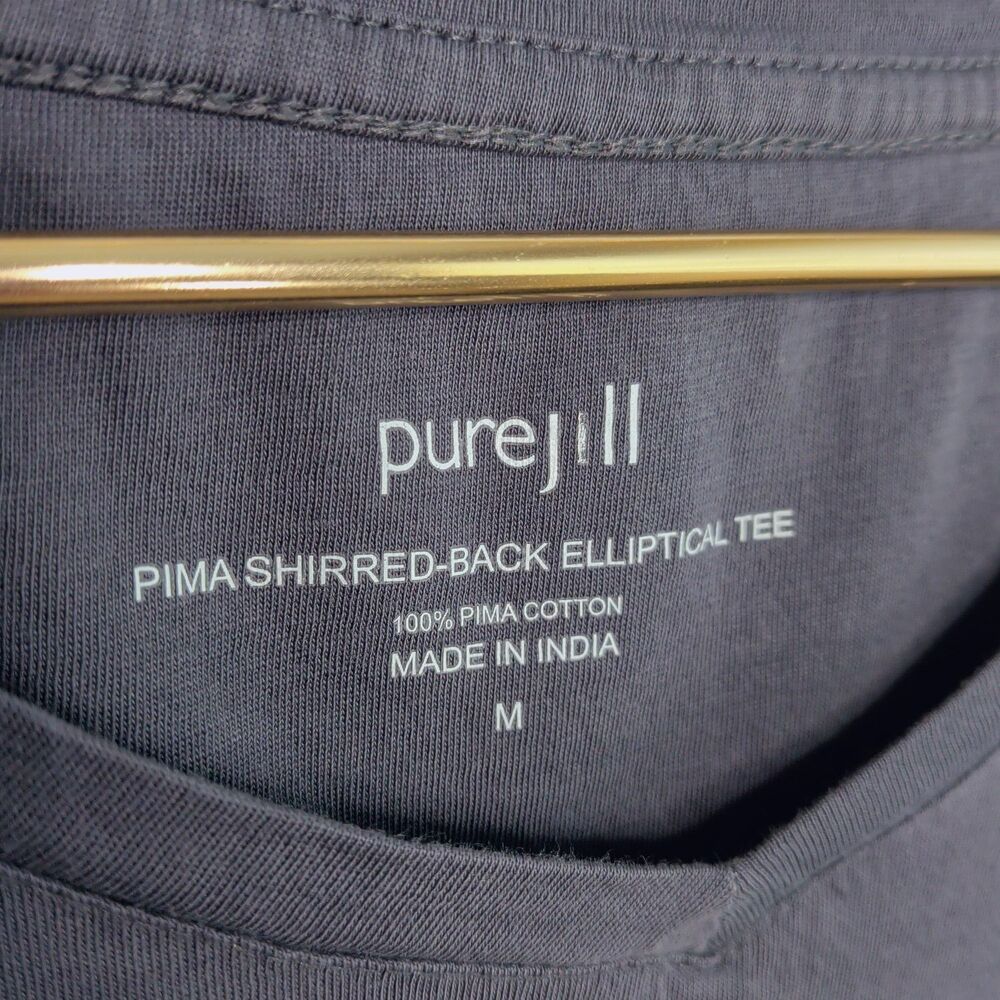 PUREJILL Gray Floral Graphic Print T-Shirt Size M Shirred-Back Elliptical Pima - Picture 8 of 8